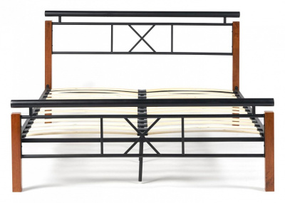 Кровать EUNIS (AT-9220) Wood slat base дерево гевея/металл, 160*200 см (Queen bed), красный дуб/черный. Фото