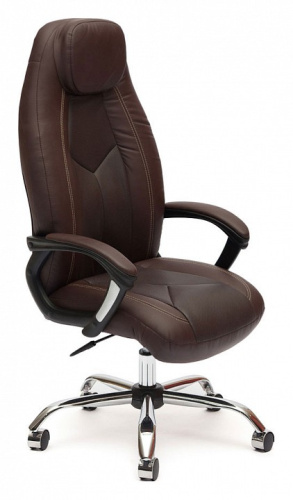 Компьютерное кресло BOSS (хром) кож/зам, коричневый/коричневый перфорированный, 36-36/36-36/06. Фото №1