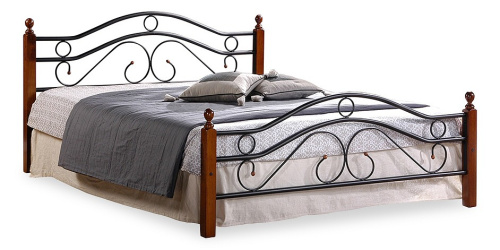 Кровать AT-803 дерево гевея/металл, 140*200 см (Double bed), красный дуб/черный. Фото №1