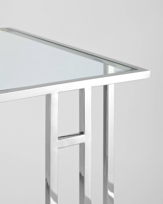 Журнальный столик 50*32 БОСТОН прозрачное стекло сталь серебро. Фото